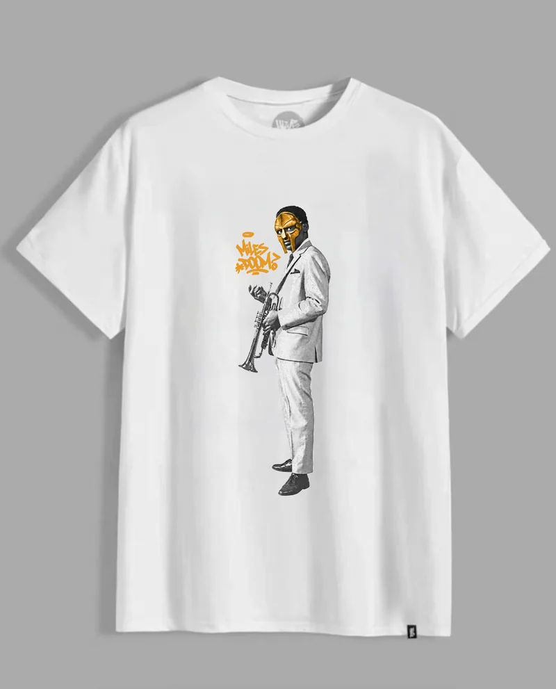 T-shirt blanc Miles Davis — masque jaune
