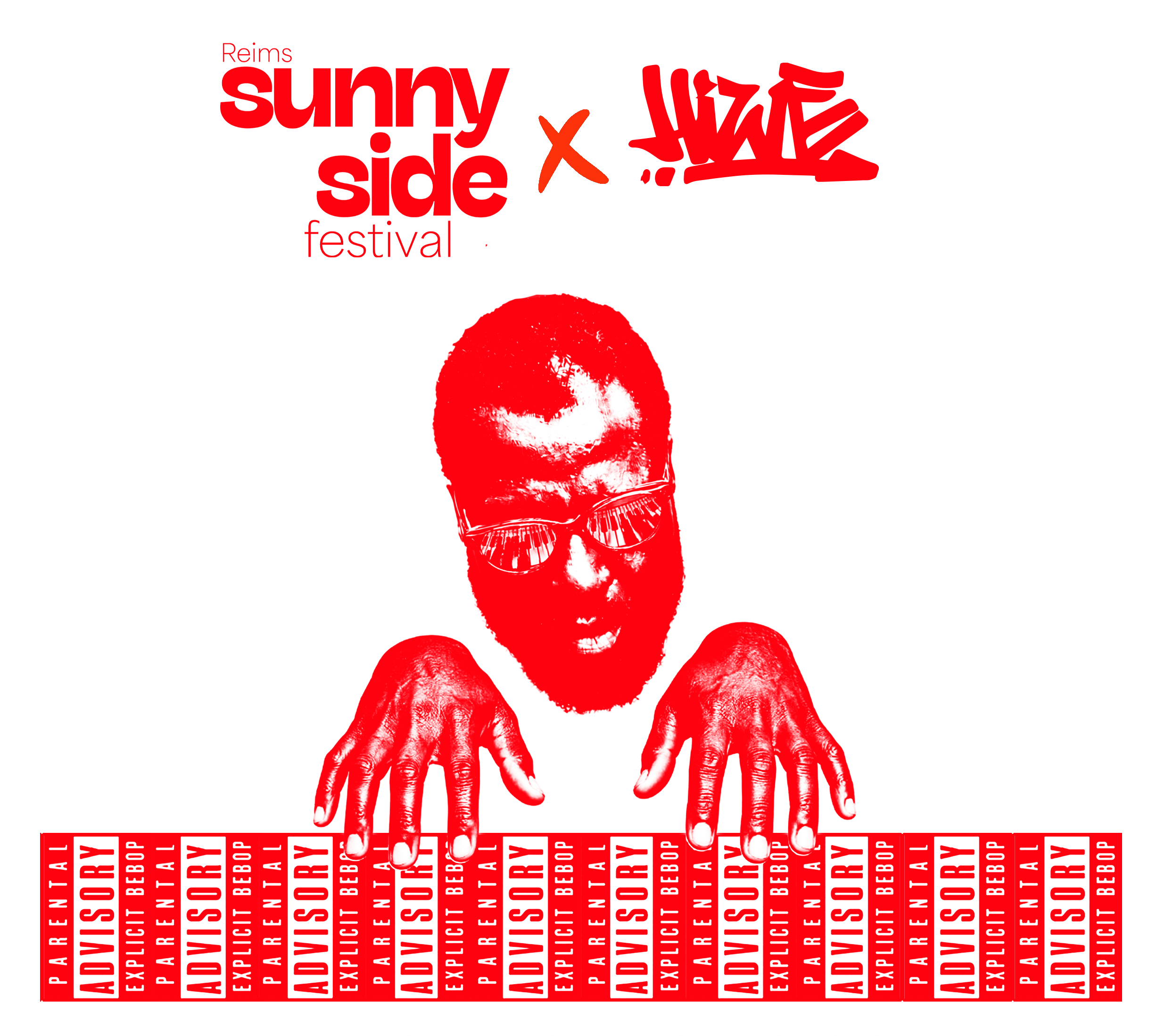 SunnySide × HIWE — portrait rouge de Monk au clavier