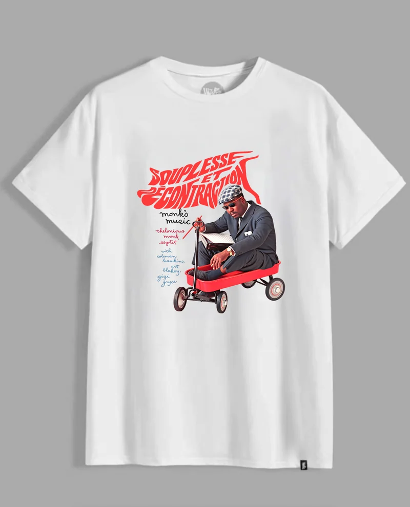 T-shirt blanc Monk’s Music — chariot rouge